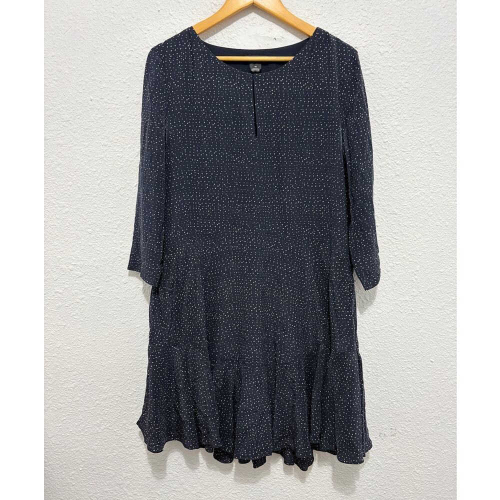 Club Monaco Navy Silk Polka Dot Junelle Drop Waist Dress Work Career Classic - Picture 2 of 8